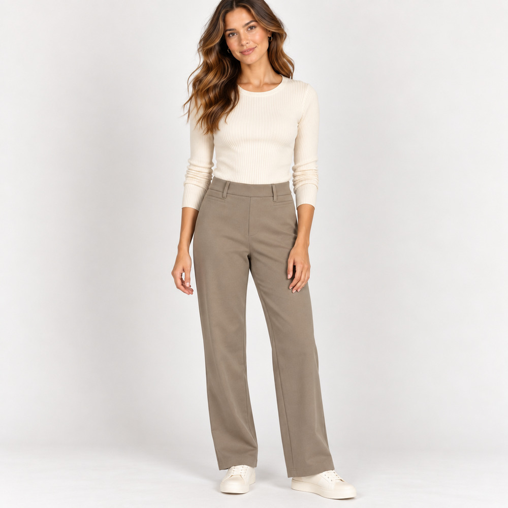 Quince Ultra-Stretch Ponte Straight Leg Pants M Morel Gray Pull On Work